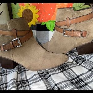 Coach Pauline Tan Suede Nubuck & Leather Short boots with silver accents.